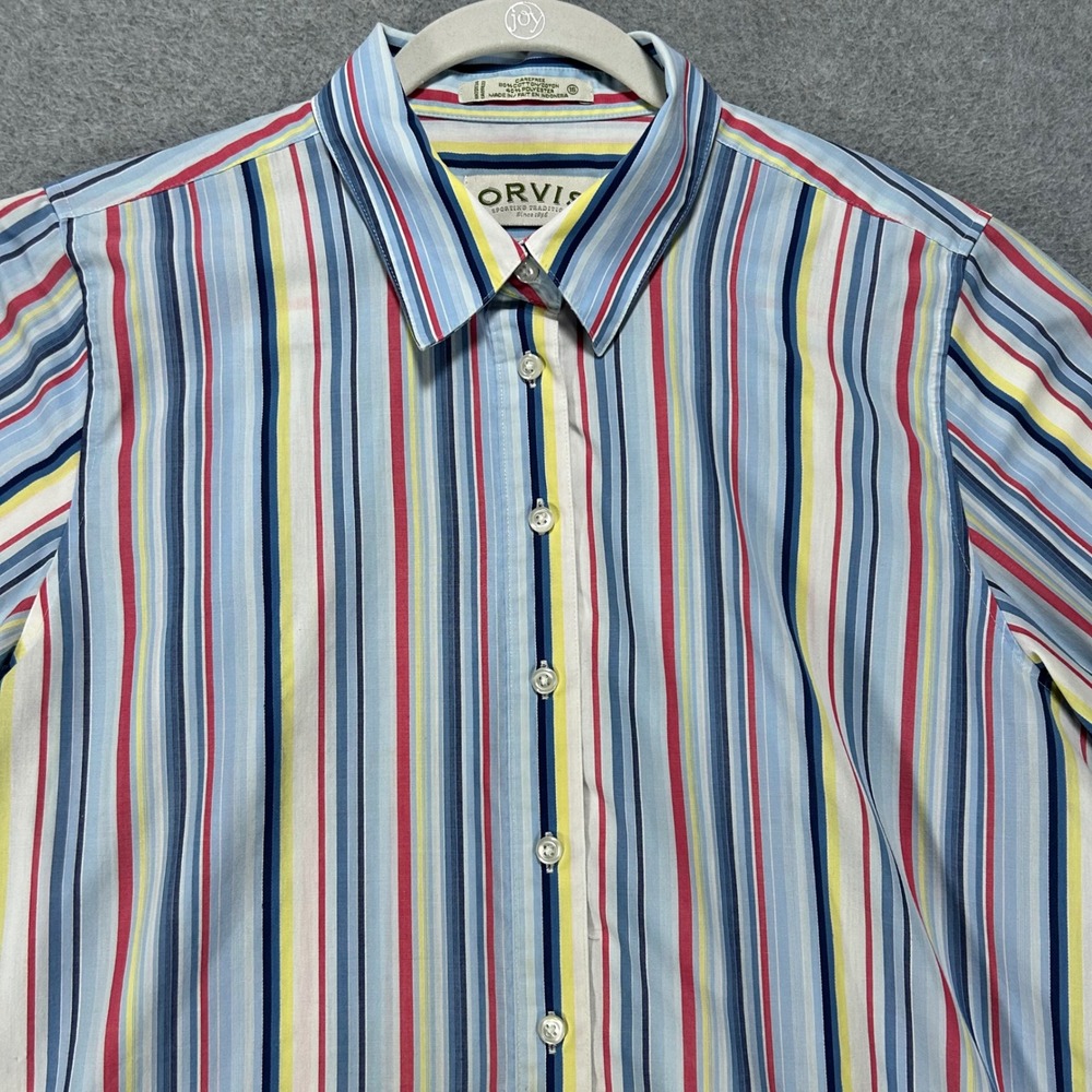 Orvis Button Down Shirt Womens 16 Multi Color Striped Preppy Coastal